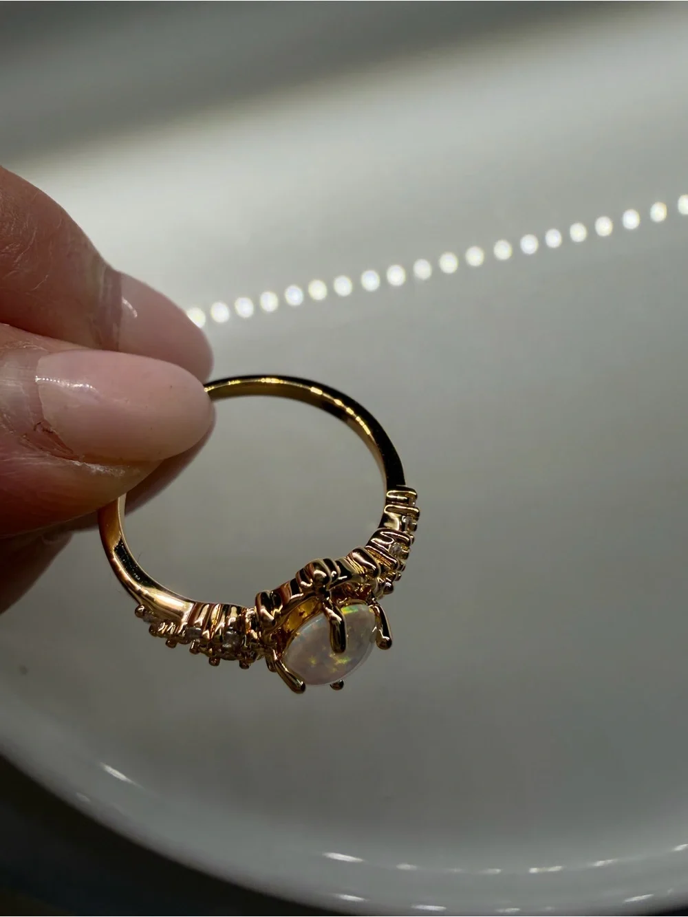 Vintage Style White Fire Opal Ring Gold Tone Romantic Bridal Statement Jewelry 8